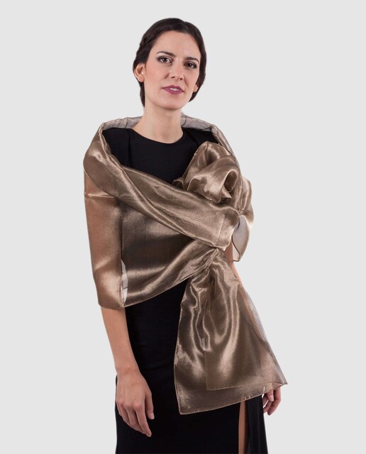 Imagen 0 de Chal de fiesta de mujer de organza de seda natural en oro viejo