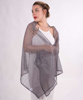 Pashmina De Líneas Gris Oscuro Con Negro
