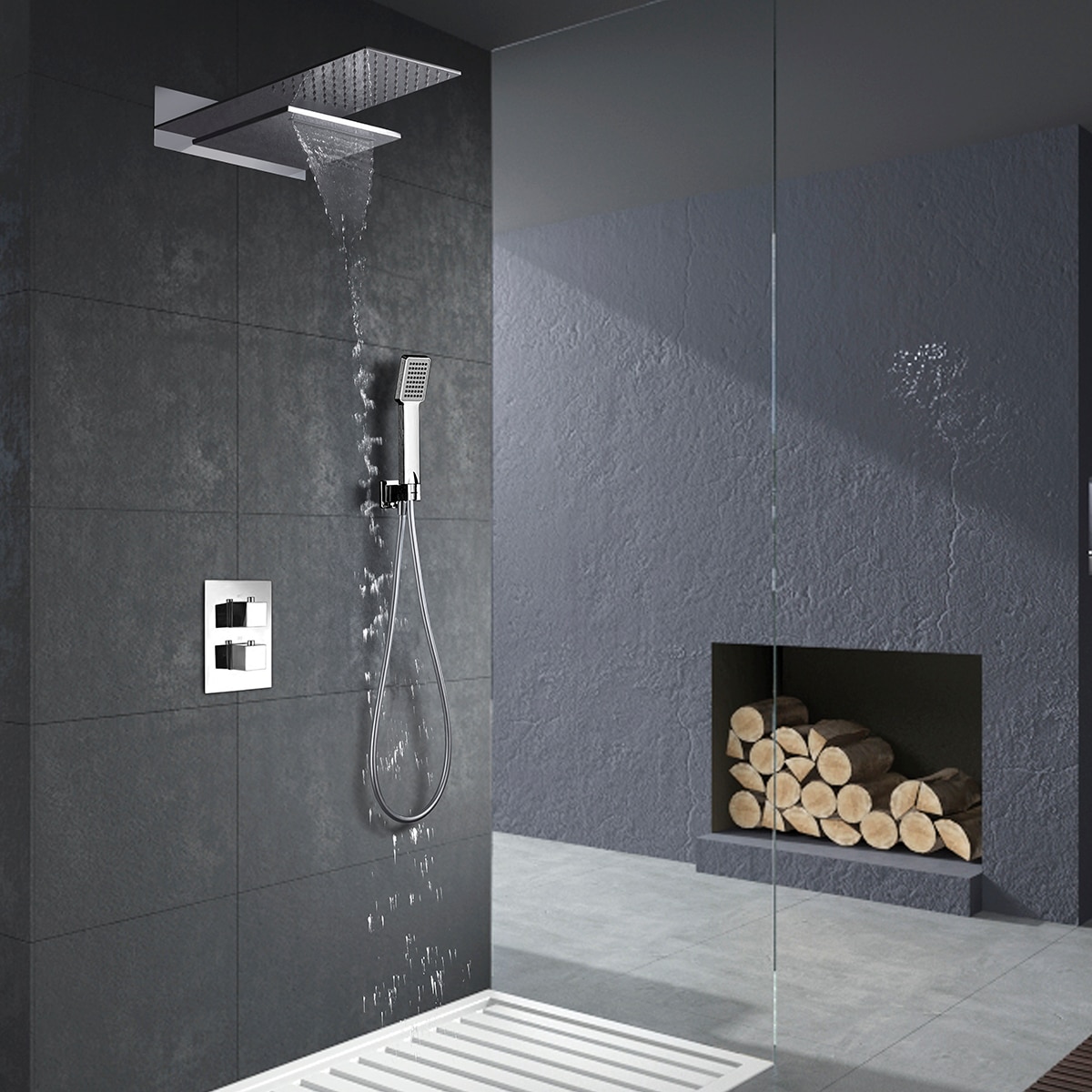 Imagen 2 de Conjunto de ducha termostático empotrado Rodas Imex - Cromo Cromo