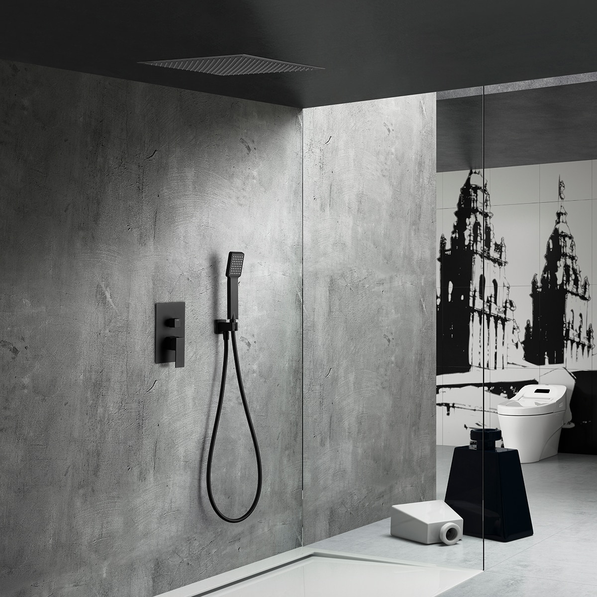Imagen 2 de Conjunto de ducha empotrado monomando Volga Imex - Negro mate Negro mate