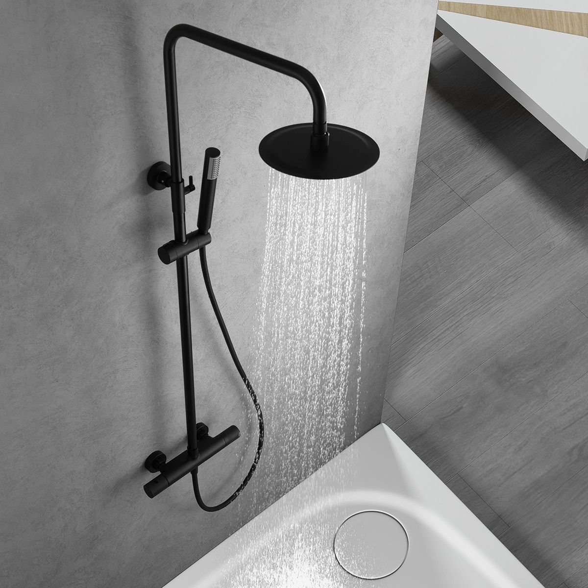 Imagen 2 de Conjunto de ducha termóstatico Line Imex - Negro mate Negro mate