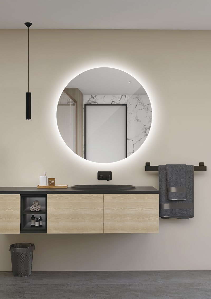 Espejo de baño circular Lisboa Ledimex - Gris 50 cm Gris-3