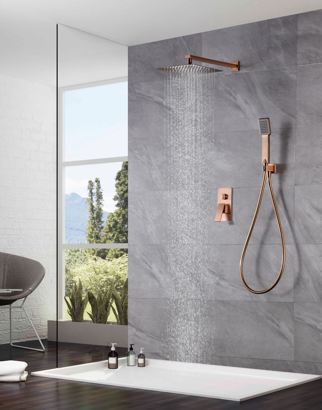 Conjunto ducha monomando empotrado Pisa Imex - Oro Rosa Mate Oro Rosa Mate-2