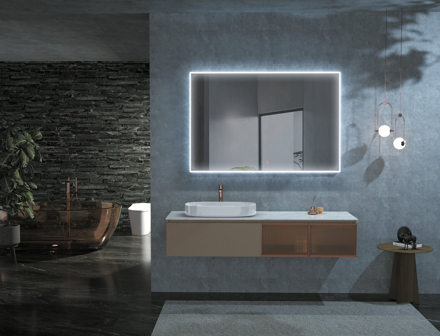 Espejo de baño cuadrado traslucido Boston Ledimex - Traslúcido 80 cm Traslúcido-2