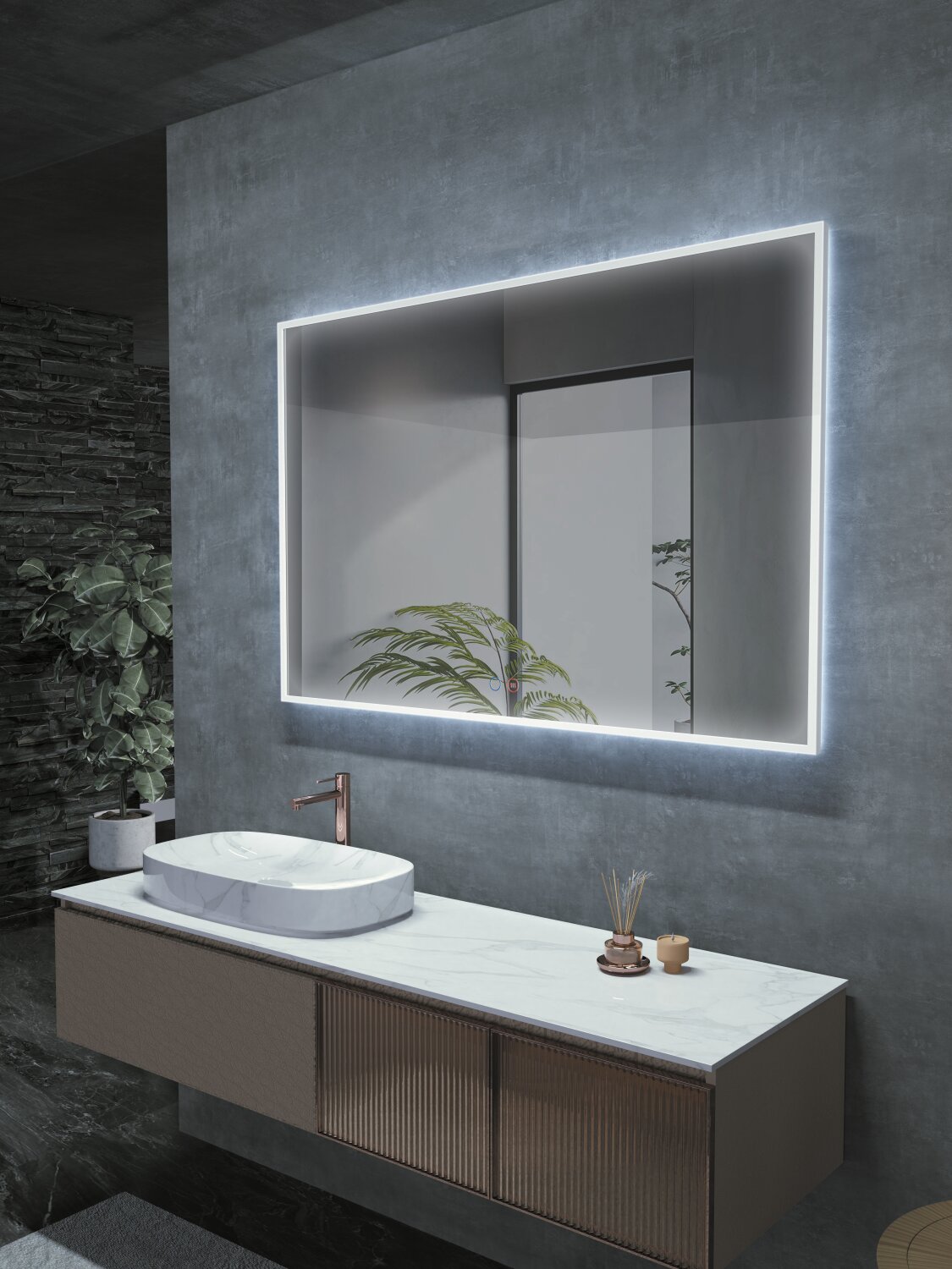 Espejo de baño cuadrado traslucido Boston Ledimex - Traslúcido 80 cm Traslúcido-3