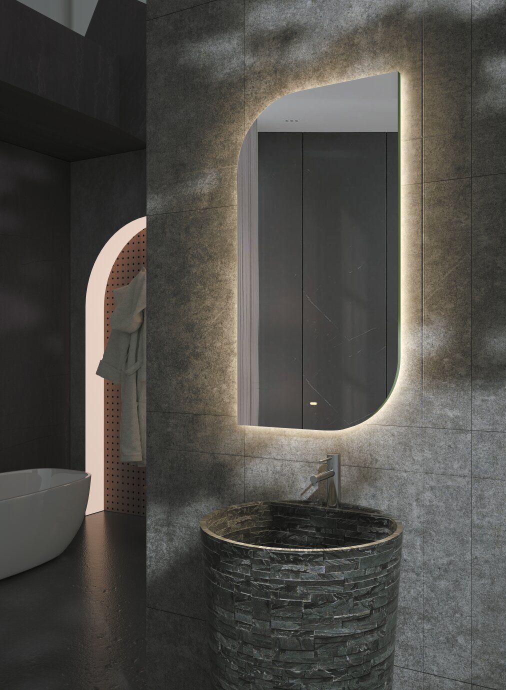 Imagen 3 de Espejo de baño decorativo Gales Ledimex - Gris 110 x 60 cm Gris