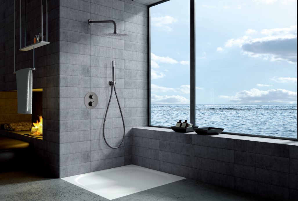Imagen 2 de Conjunto ducha termostático empotrado Génova Imex - Negro Negro