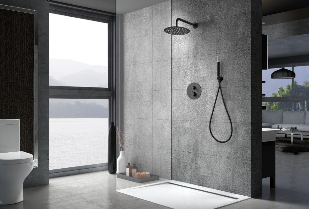 Imagen 2 de Conjunto ducha termostático empotrado Génova Imex - Negro mate Negro mate