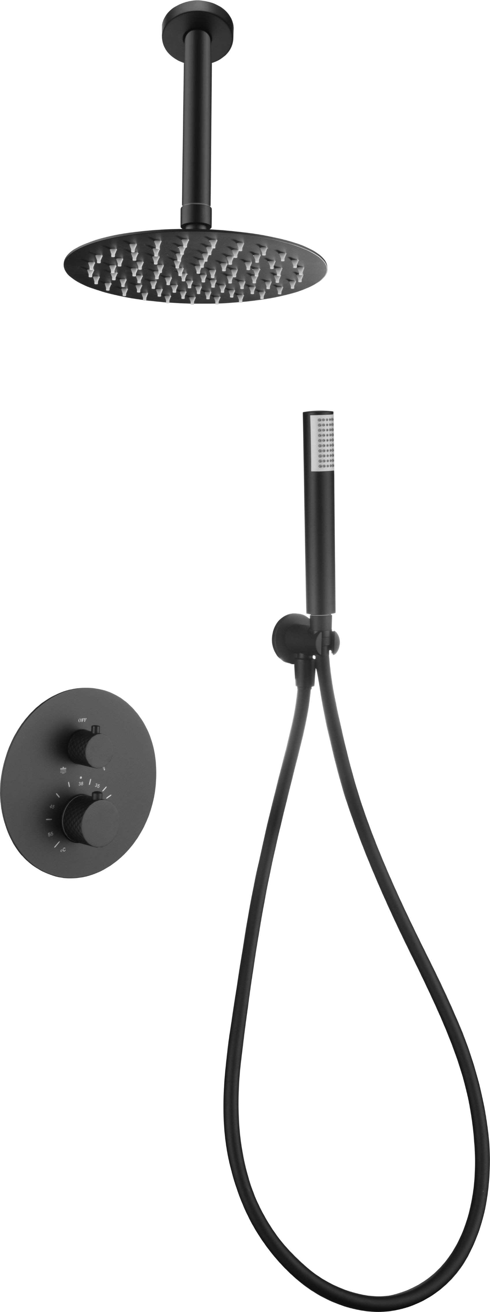 Imagen 1 de Conjunto ducha termostático empotrado Piamonte Imex - Negro mate Negro mate