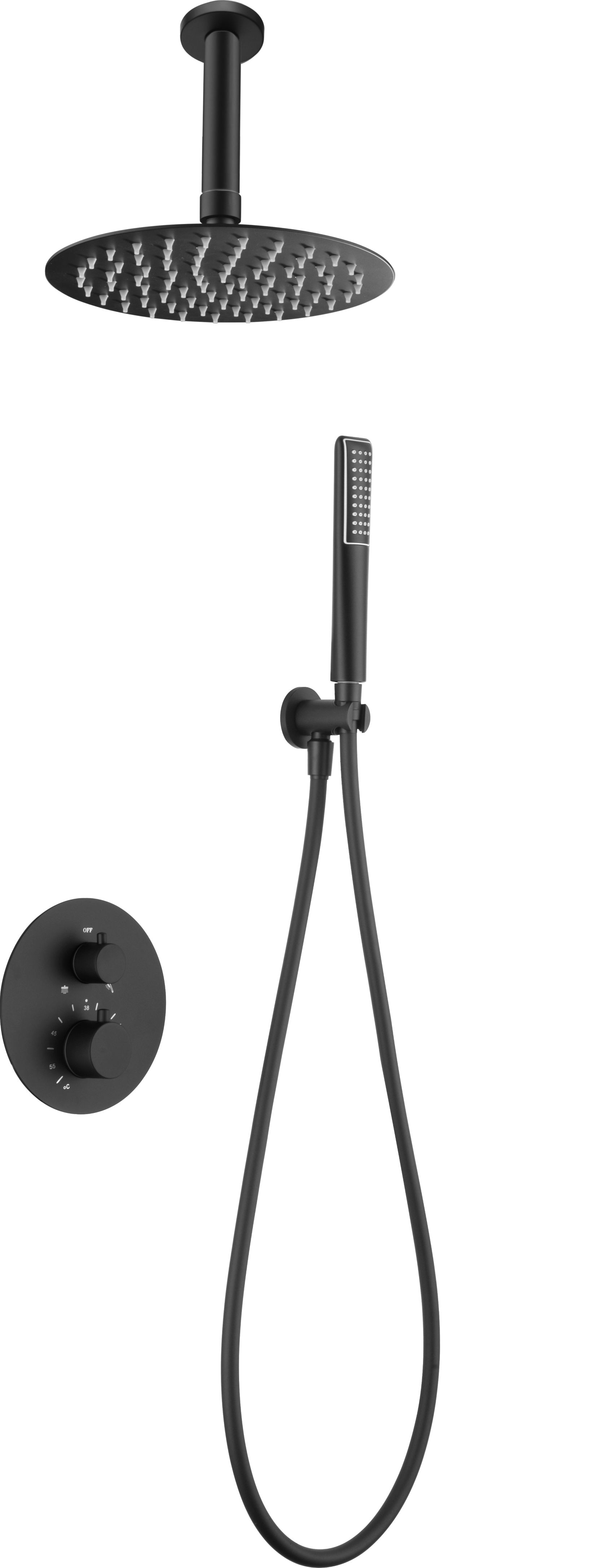 Imagen 1 de Conjunto ducha termostático empotrado Salerno Imex - Negro mate Negro mate
