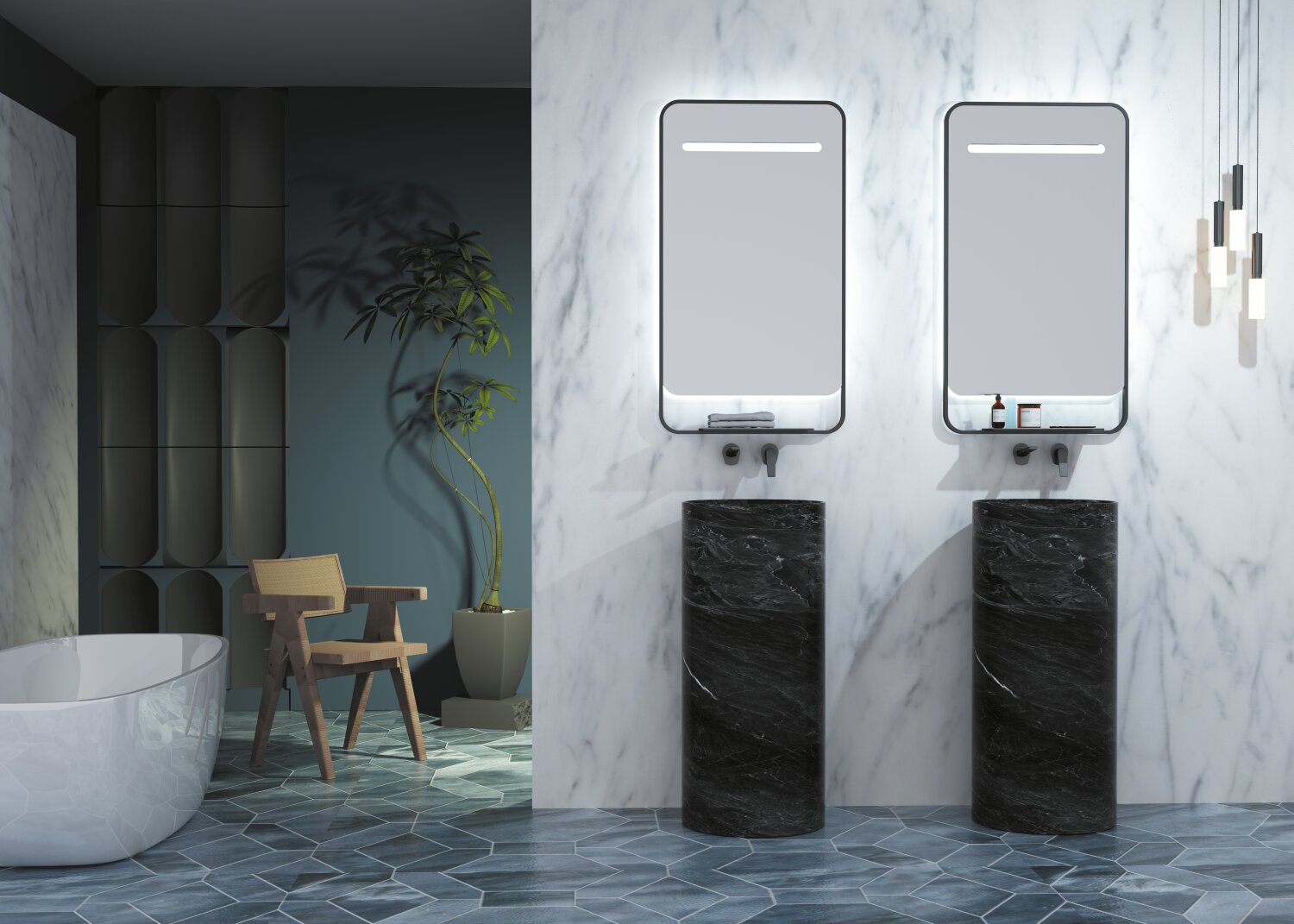 Imagen 2 de Espejo de baño cuadrado con canto redondo negro Concept Ledimex - Negro 80 cm Negro