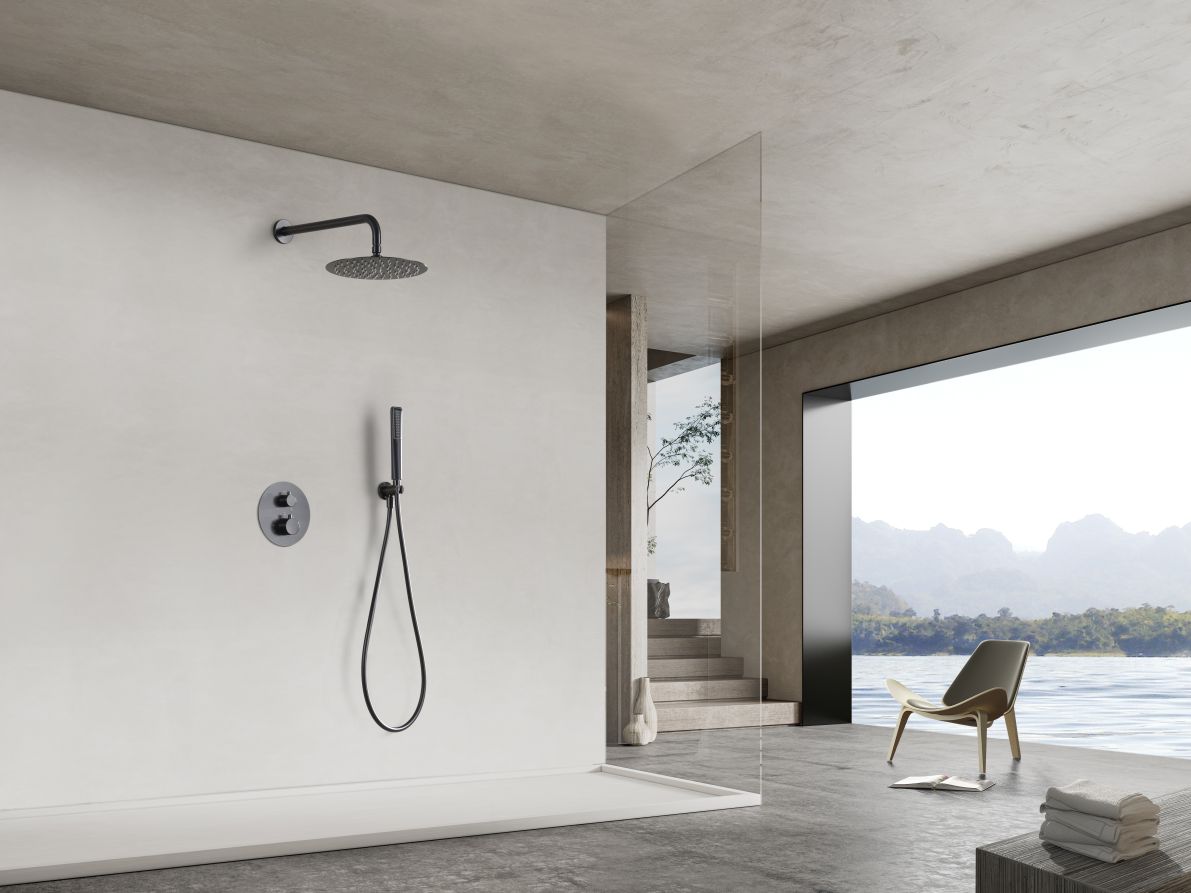 Imagen 2 de Conjunto ducha termostático empotrado Nápoles Imex - Negro Negro