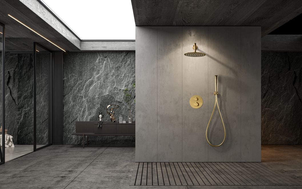 Imagen 2 de Conjunto ducha termostático empotrado Nápoles Imex - Oro Oro
