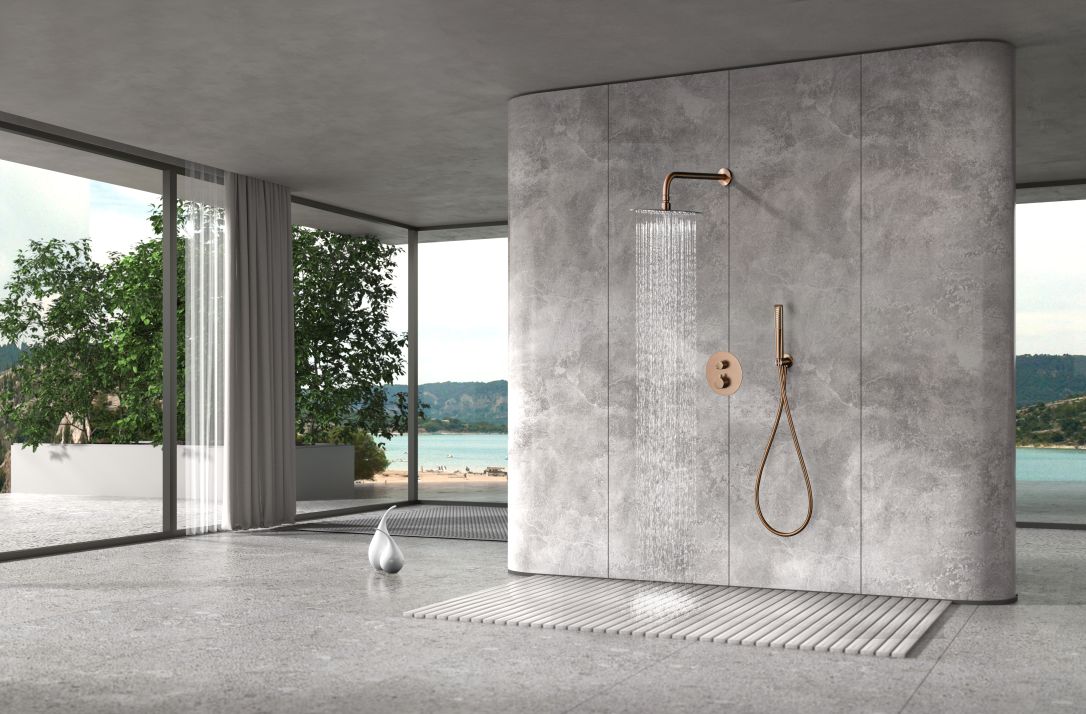 Imagen 2 de Conjunto ducha termostático empotrado Nápoles Imex - Oro Rosa Mate Oro Rosa Mate
