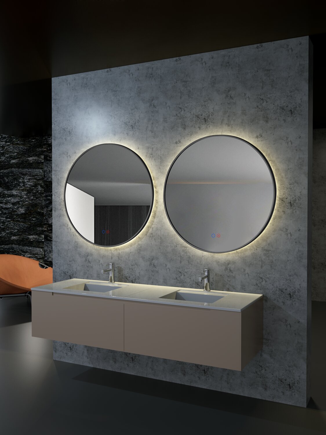 Imagen 2 de Espejo de baño redondo Fun Ledimex - Negro 80 cm Negro