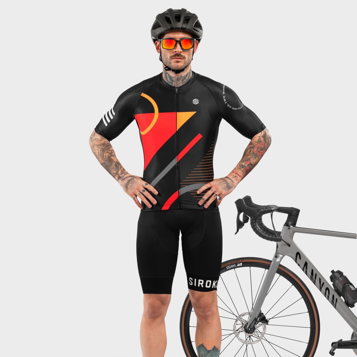 Maillot de manga corta hombre M2 Siroko - Gris oscuro metalizado Negro / Rojo-4