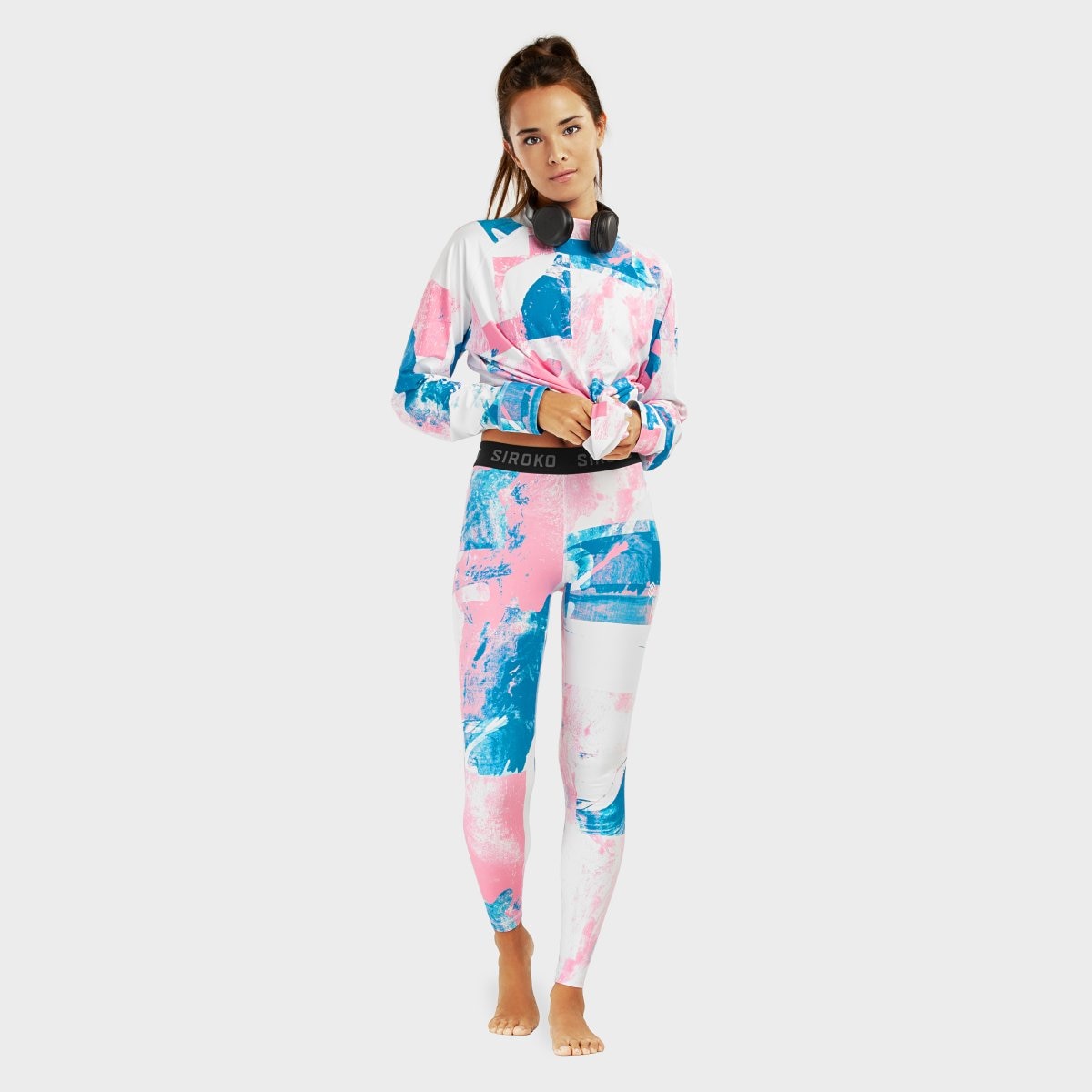 Leggings térmicos de mujer Siroko - Rosa / Blanco Rosa / Blanco-4