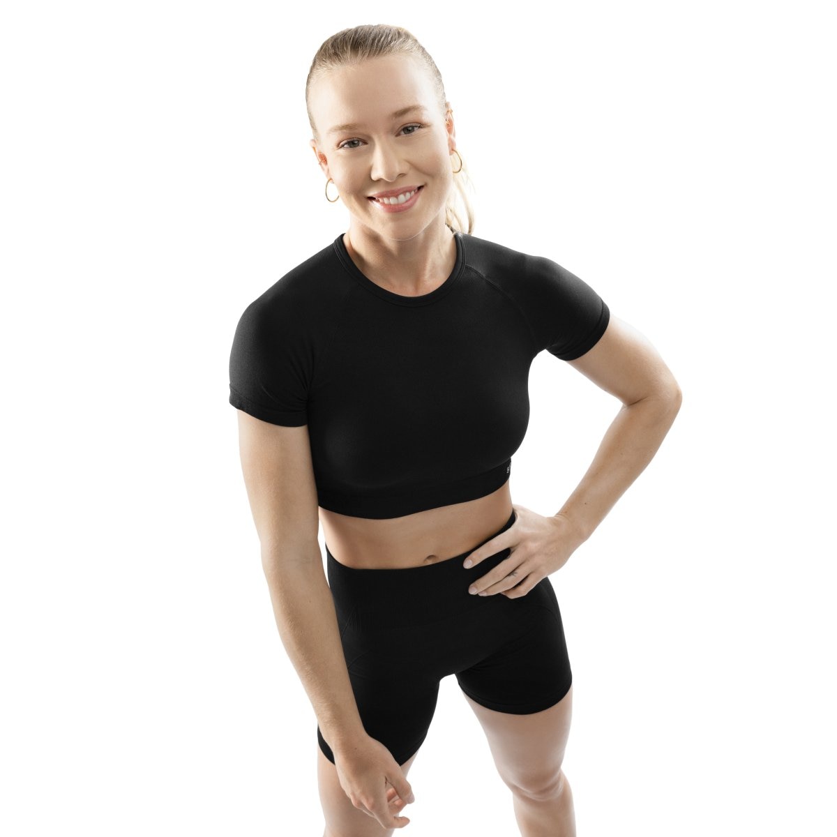 Top sin costuras de mujer Gym-Cropped-SS Siroko - Negro Negro-1
