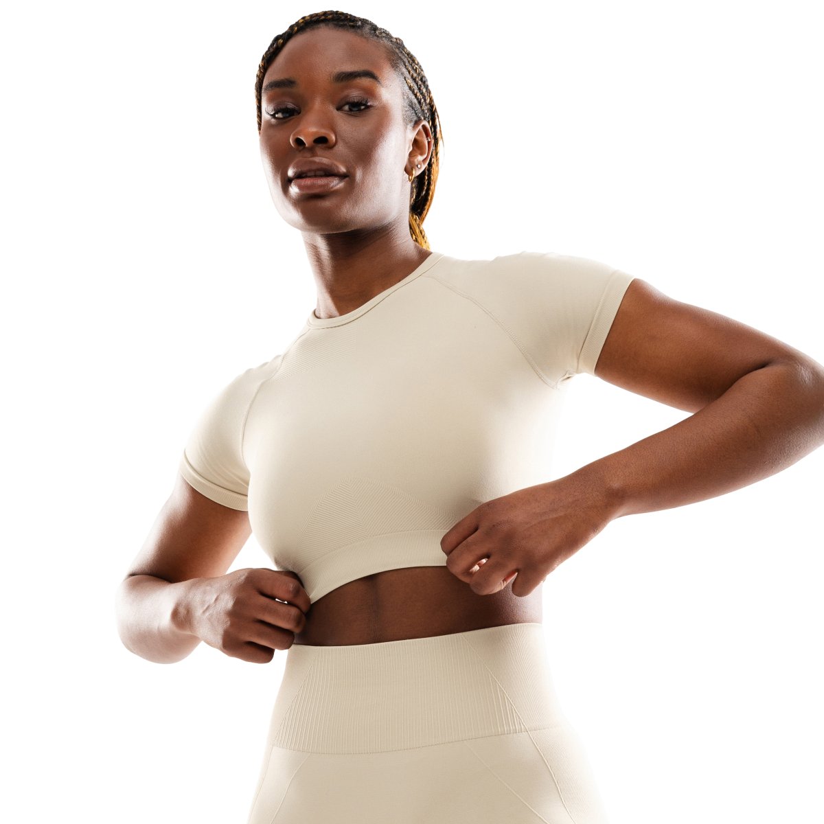 Top sin costuras de mujer Gym-Cropped-SS Siroko - Crudo Crudo-1