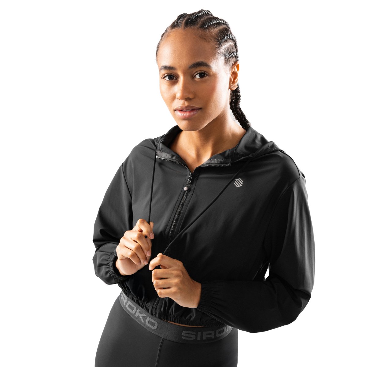 Siroko Chaqueta cortavientos crop ultraligera de mujer Gym-Windbreaker-W Negro