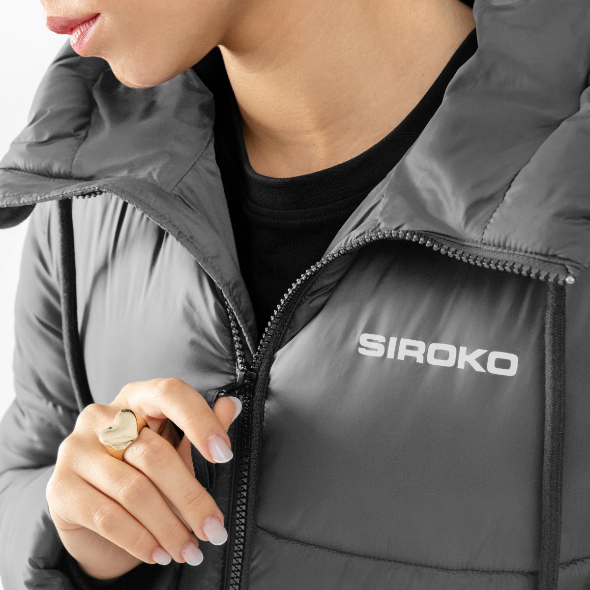 Abrigo largo acolchado de mujer Hemisphere Siroko - Gris Gris-5