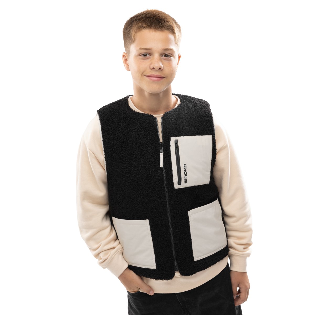 Siroko Chaleco reversible de sherpa y acolchado niño Negro