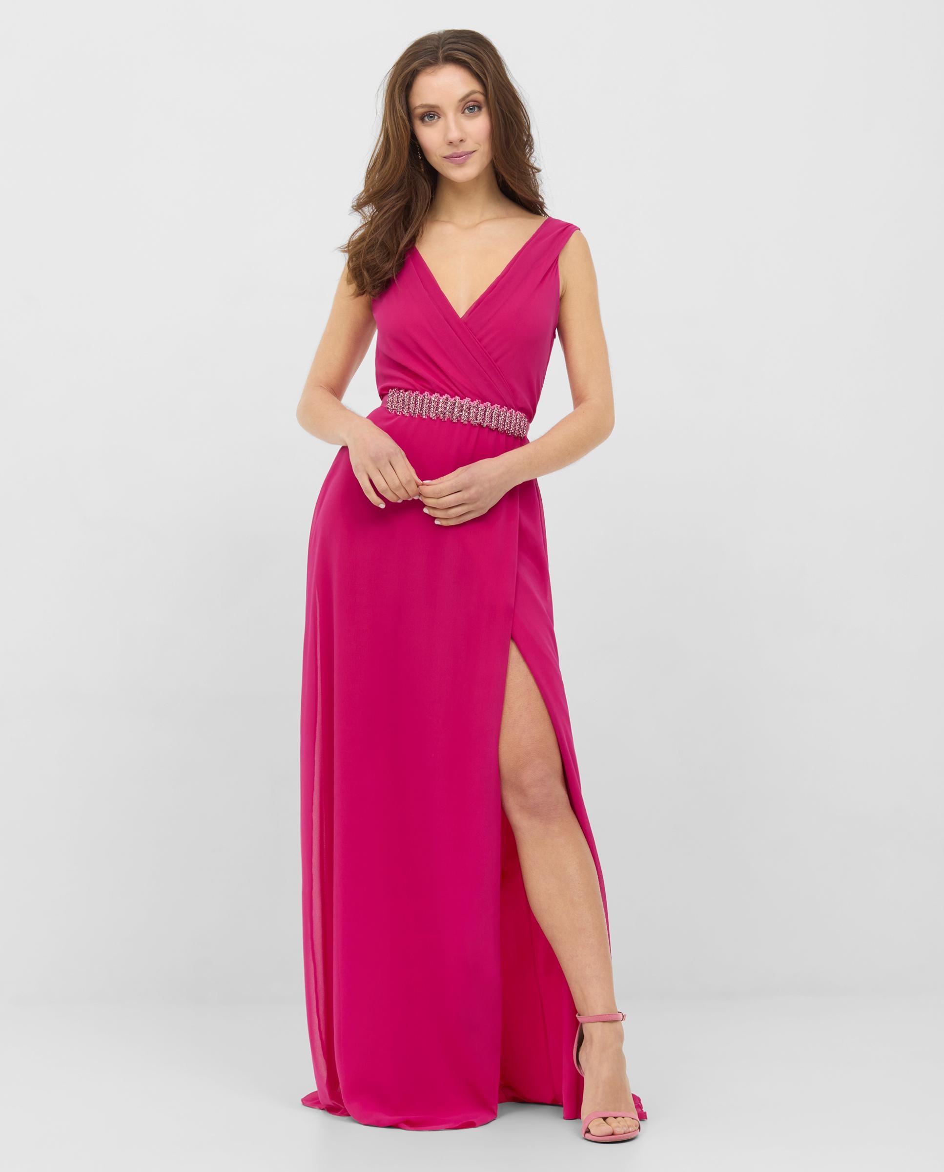 Vestido largo de gasa de tirantes - Veneno en la piel - Rosa Rosa-1