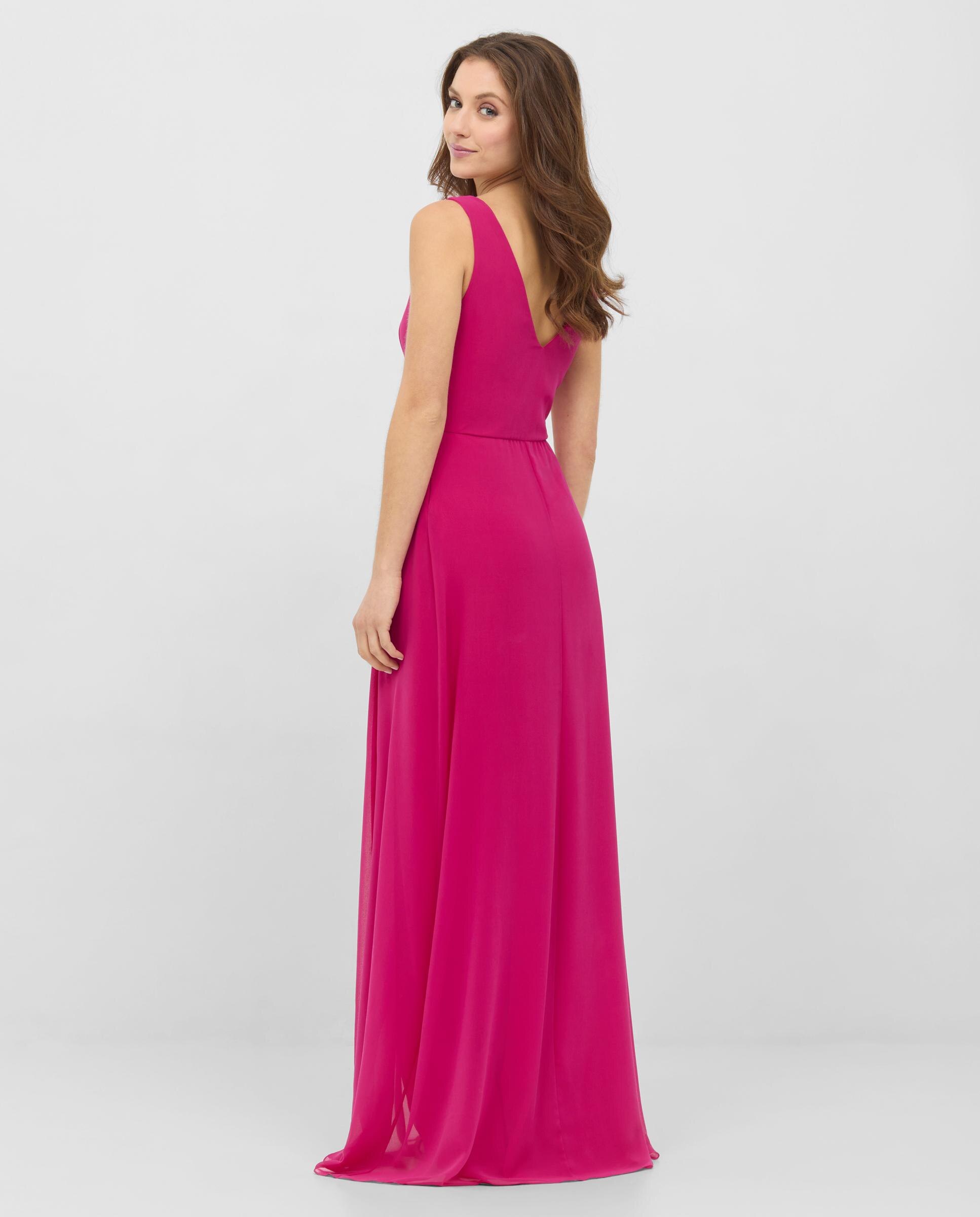 Vestido largo de gasa de tirantes - Veneno en la piel - Rosa Rosa-2