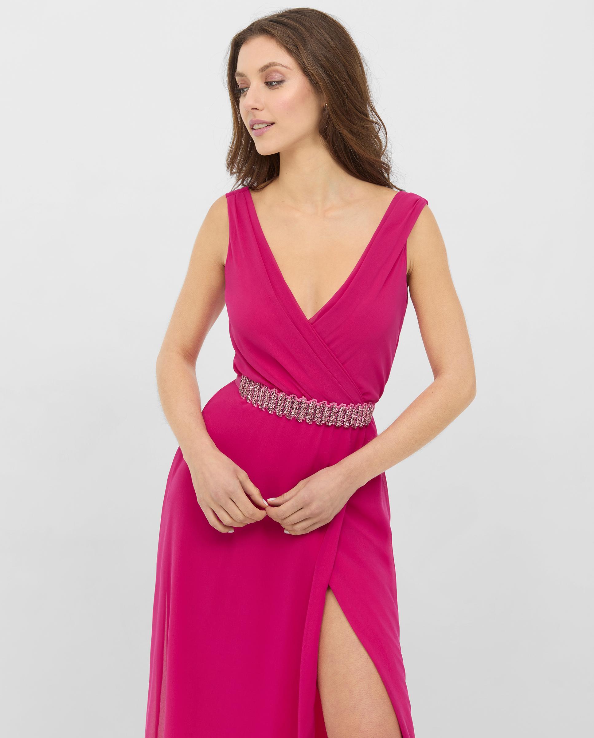Vestido largo de gasa de tirantes - Veneno en la piel - Rosa Rosa-3
