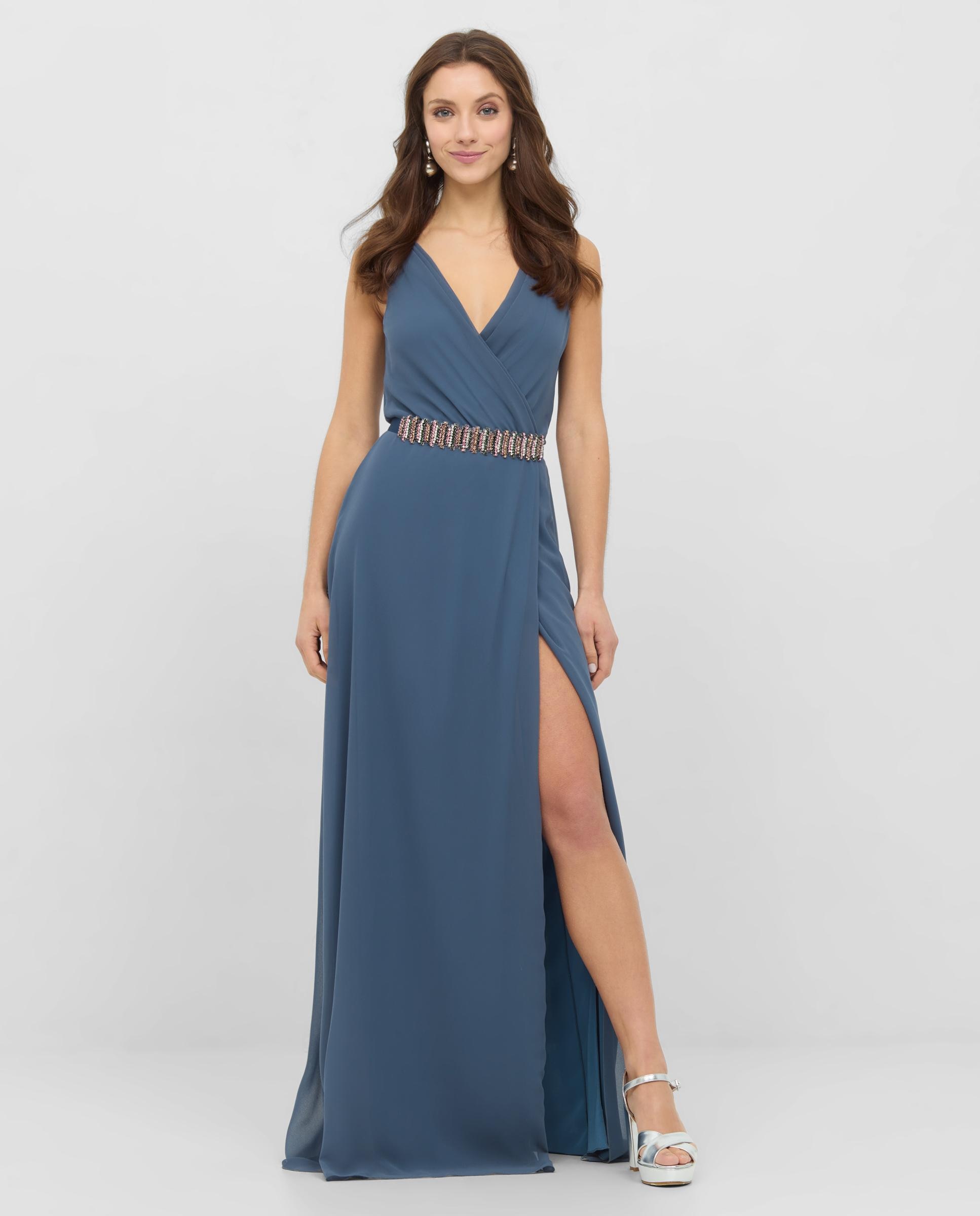 Vestido largo de gasa de tirantes - Veneno en la piel - Azul Azul-1