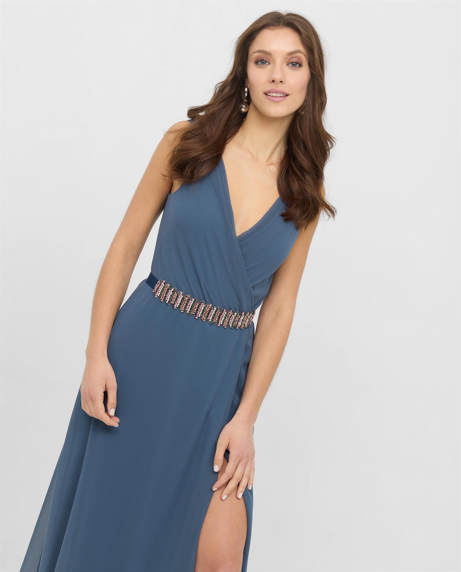 Vestido largo de gasa de tirantes - Veneno en la piel - Azul Azul-3