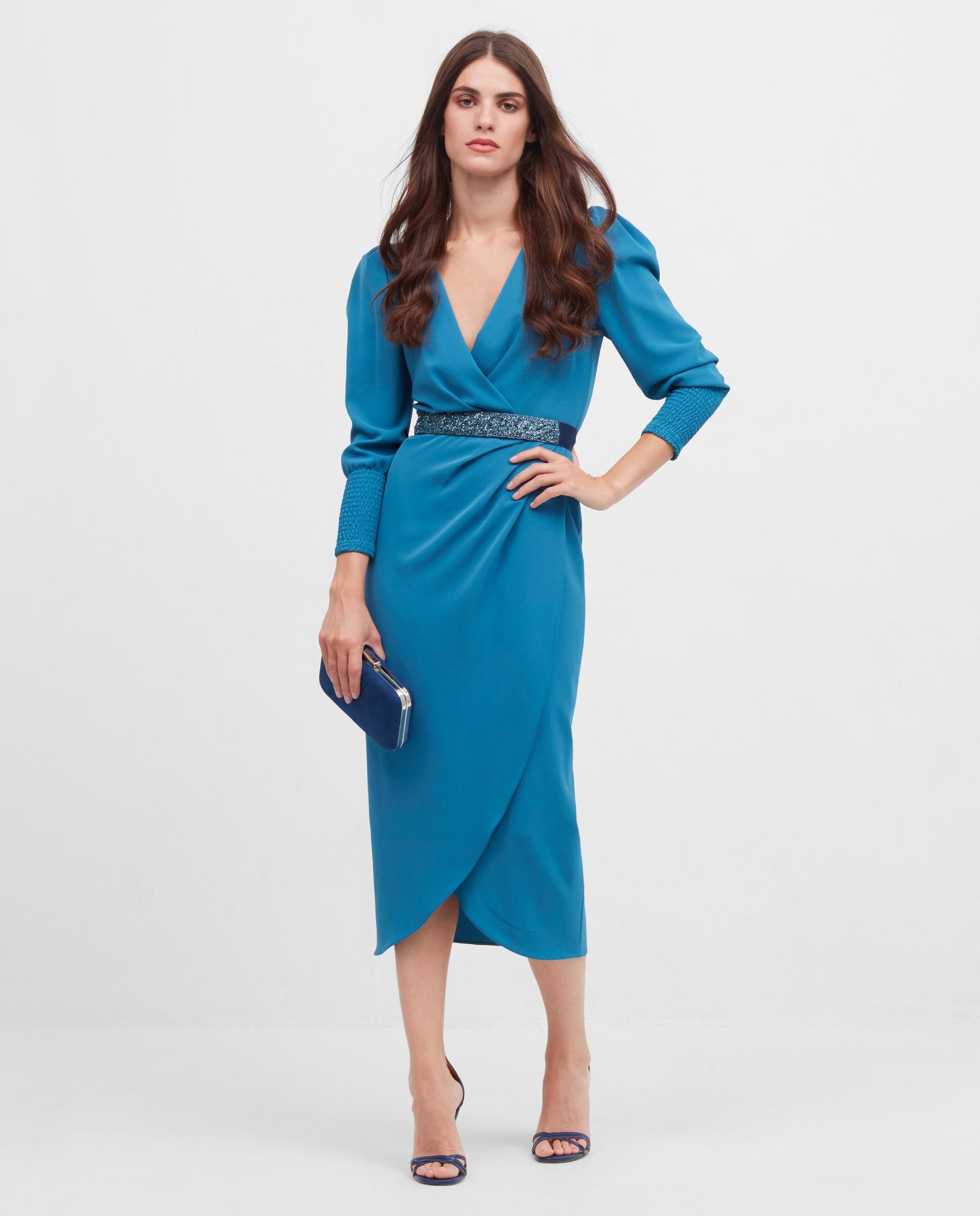 Vestido midi con falda cruzada - Veneno en la piel - Azul Azul-1