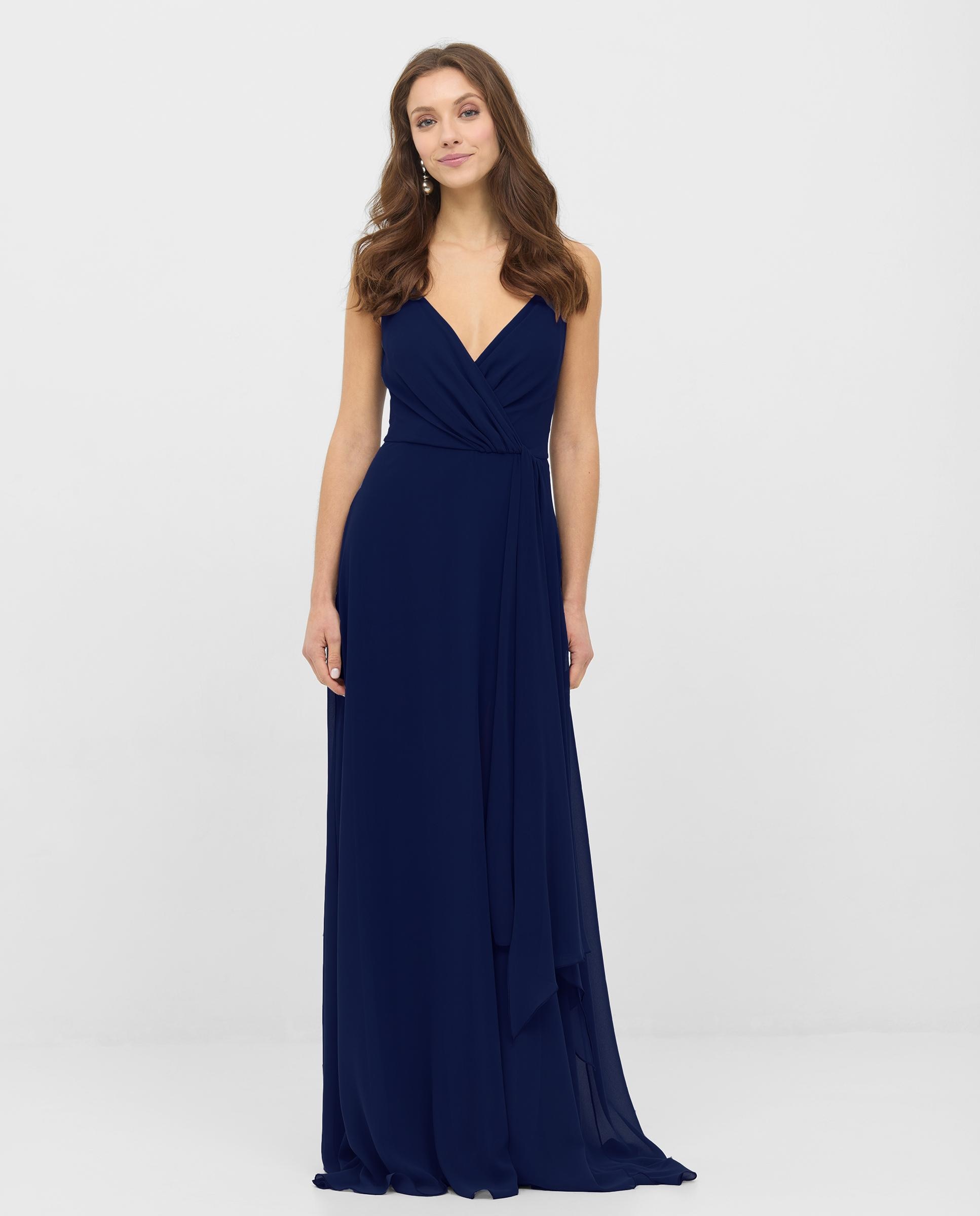 Imagen 1 de Vestido largo con tirantes regulables y escote cruzado Azul marino