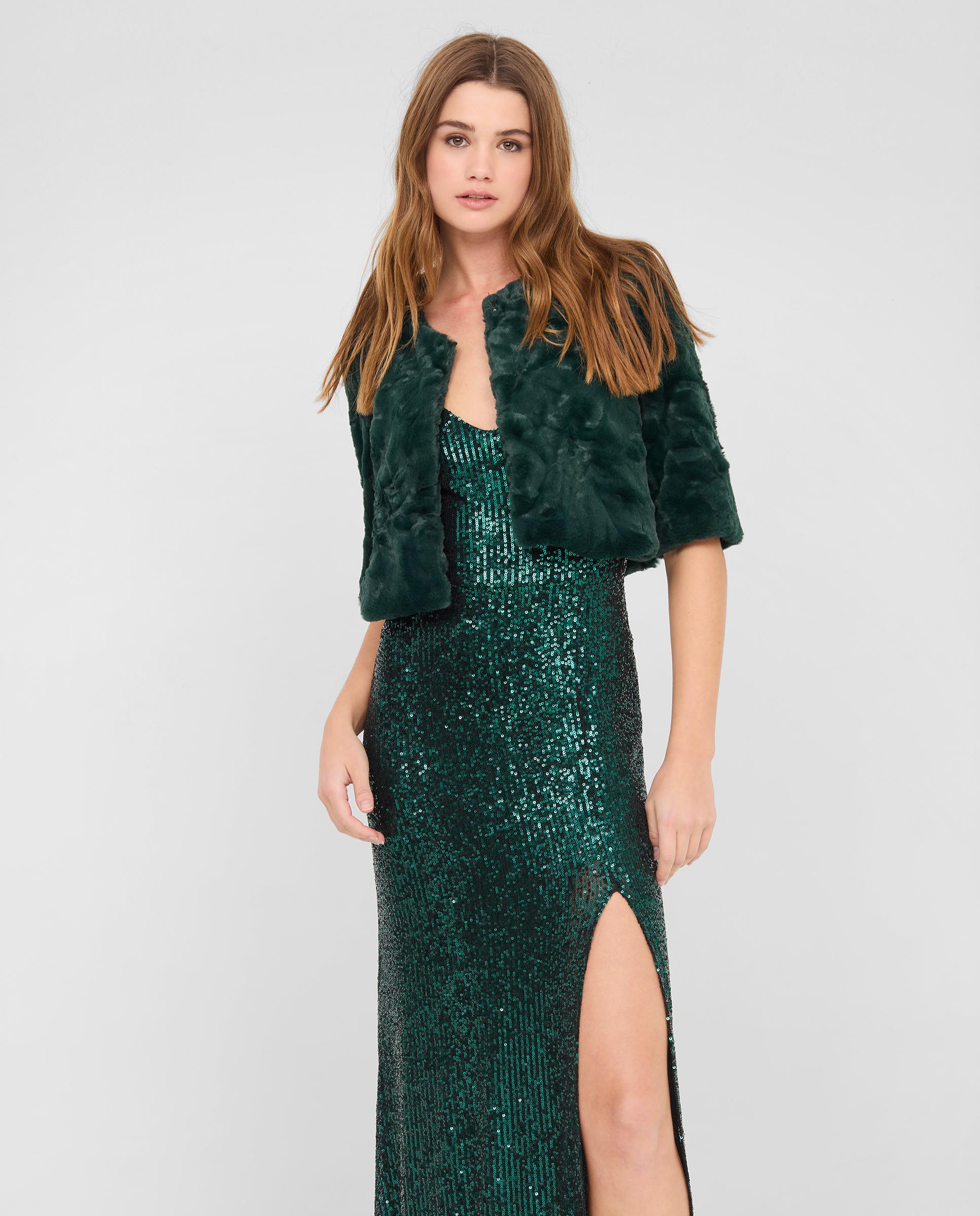 Chaqueta de mujer efecto piel y manga midi - Veneno en la piel - Verde Verde-2