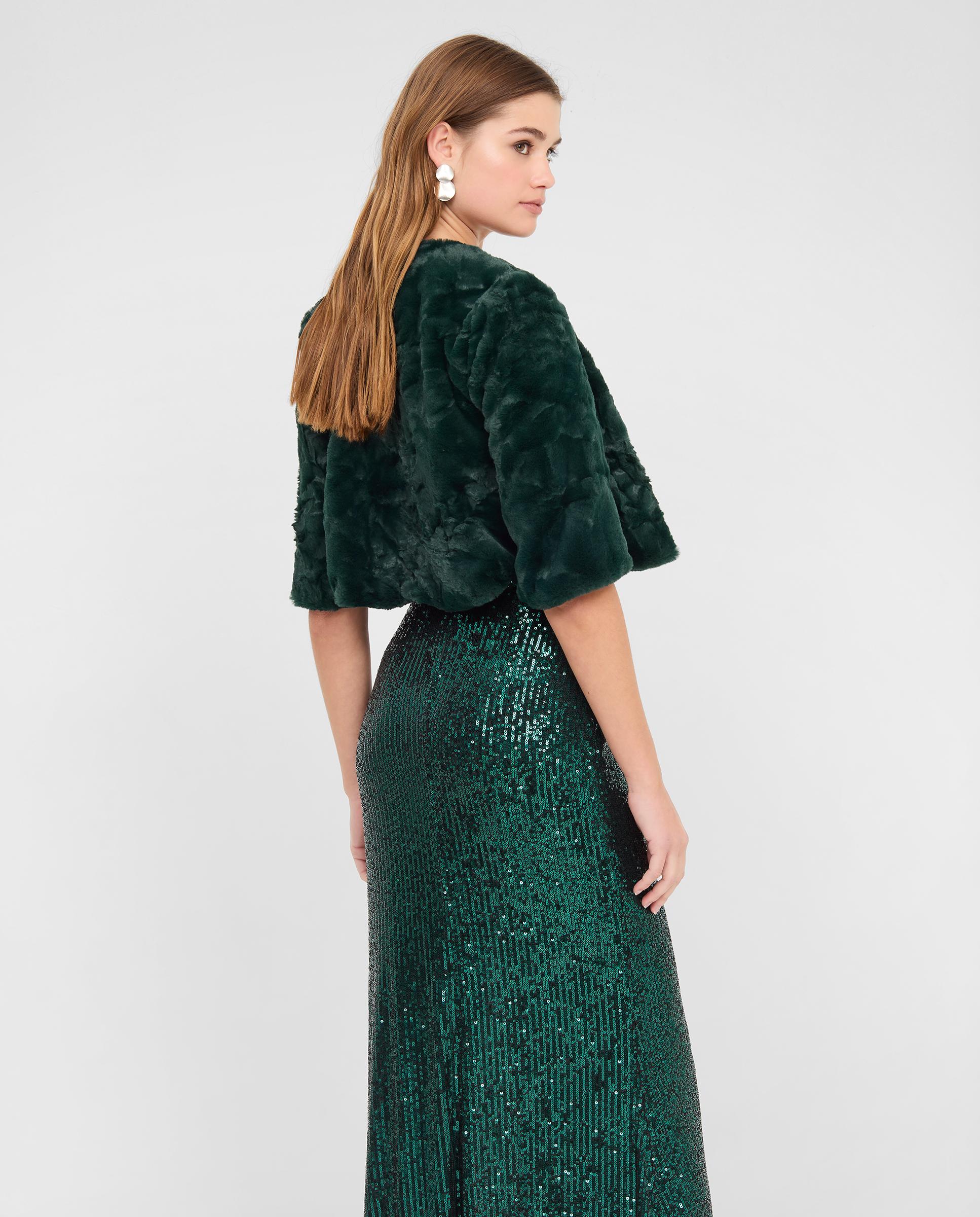 Chaqueta de mujer efecto piel y manga midi - Veneno en la piel - Verde Verde-3
