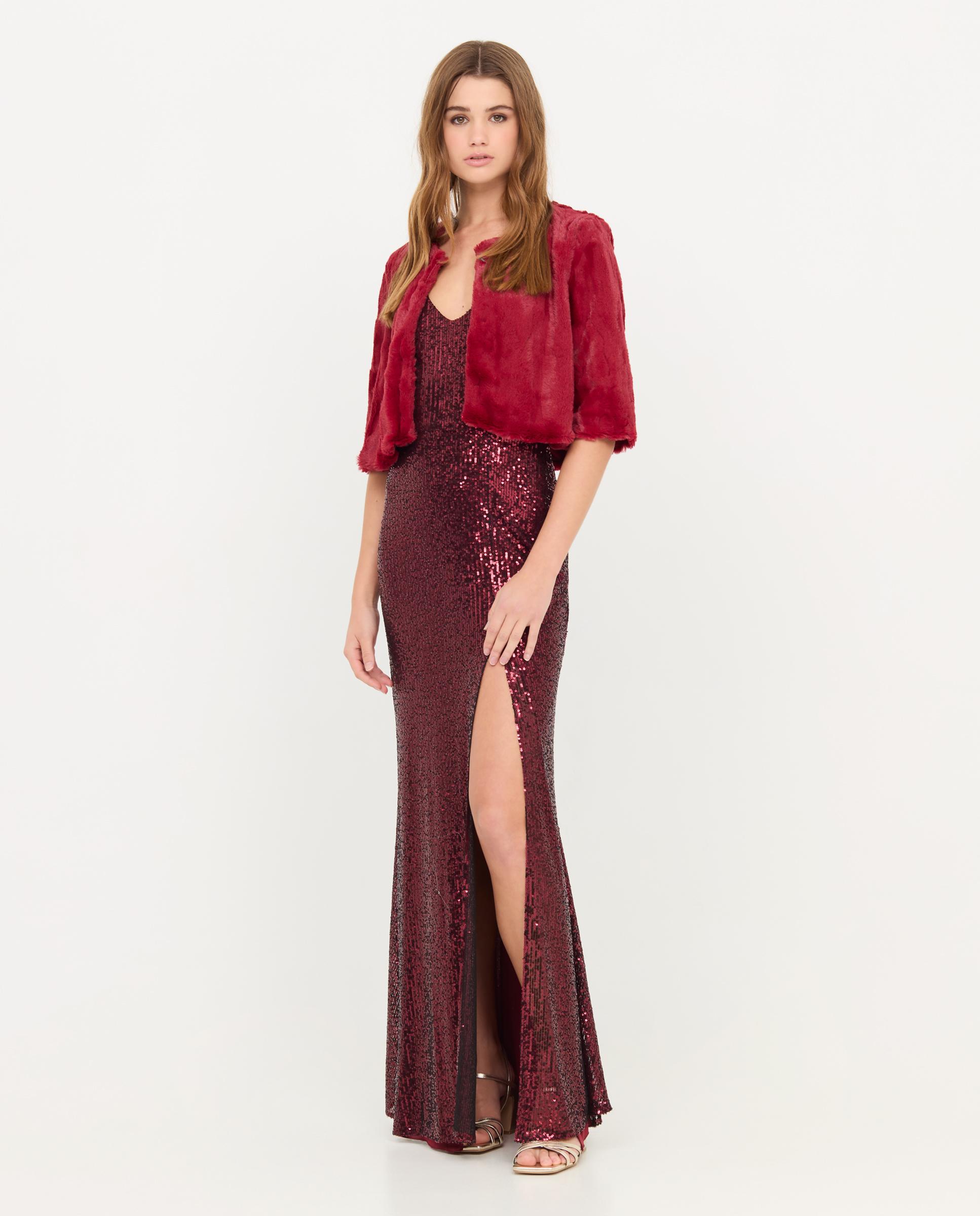 Vestido largo de lentejuelas con tirantes - Veneno en la piel - Granate Granate-3