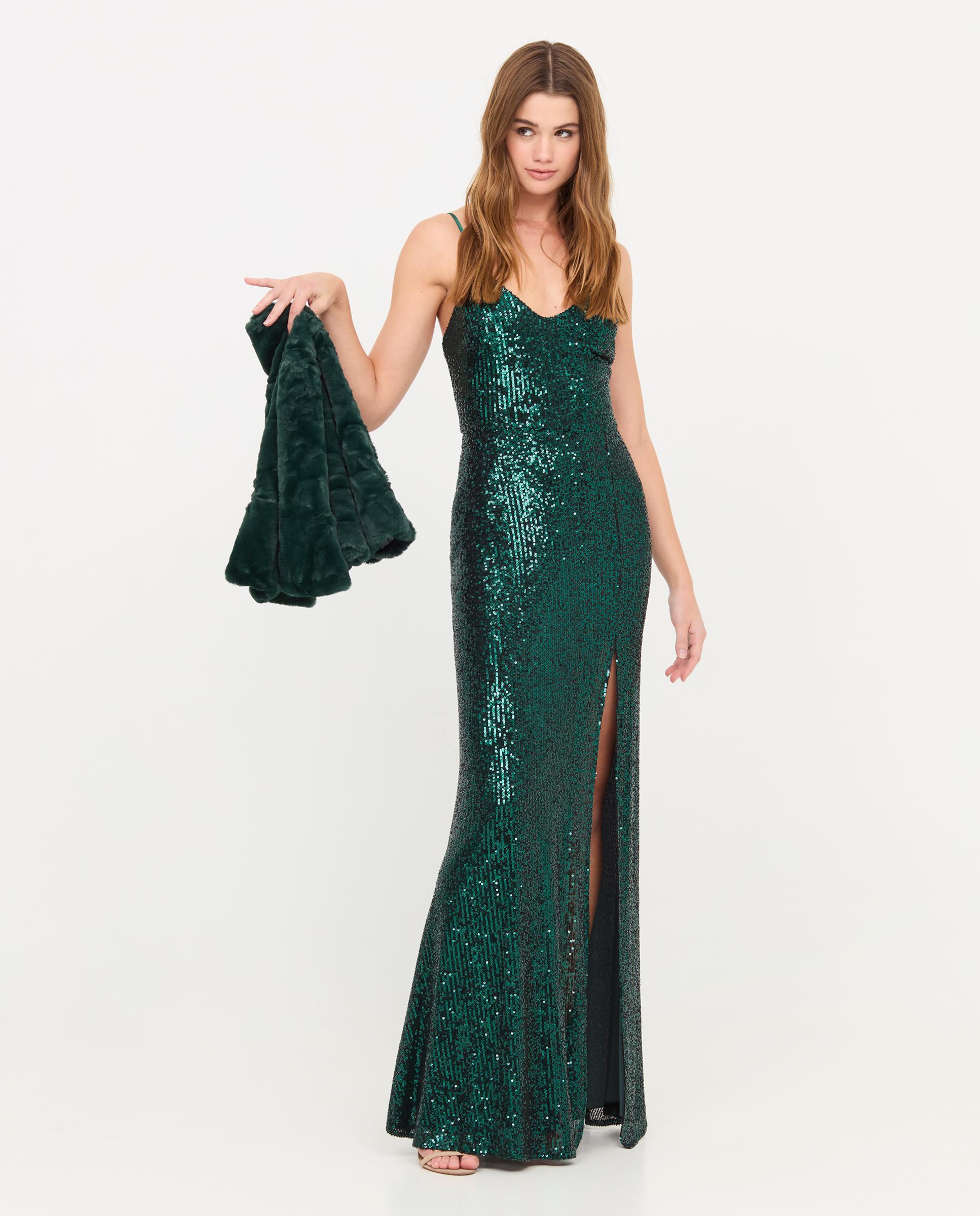 Vestido largo de lentejuelas con tirantes - Veneno en la piel - Verde Verde-1