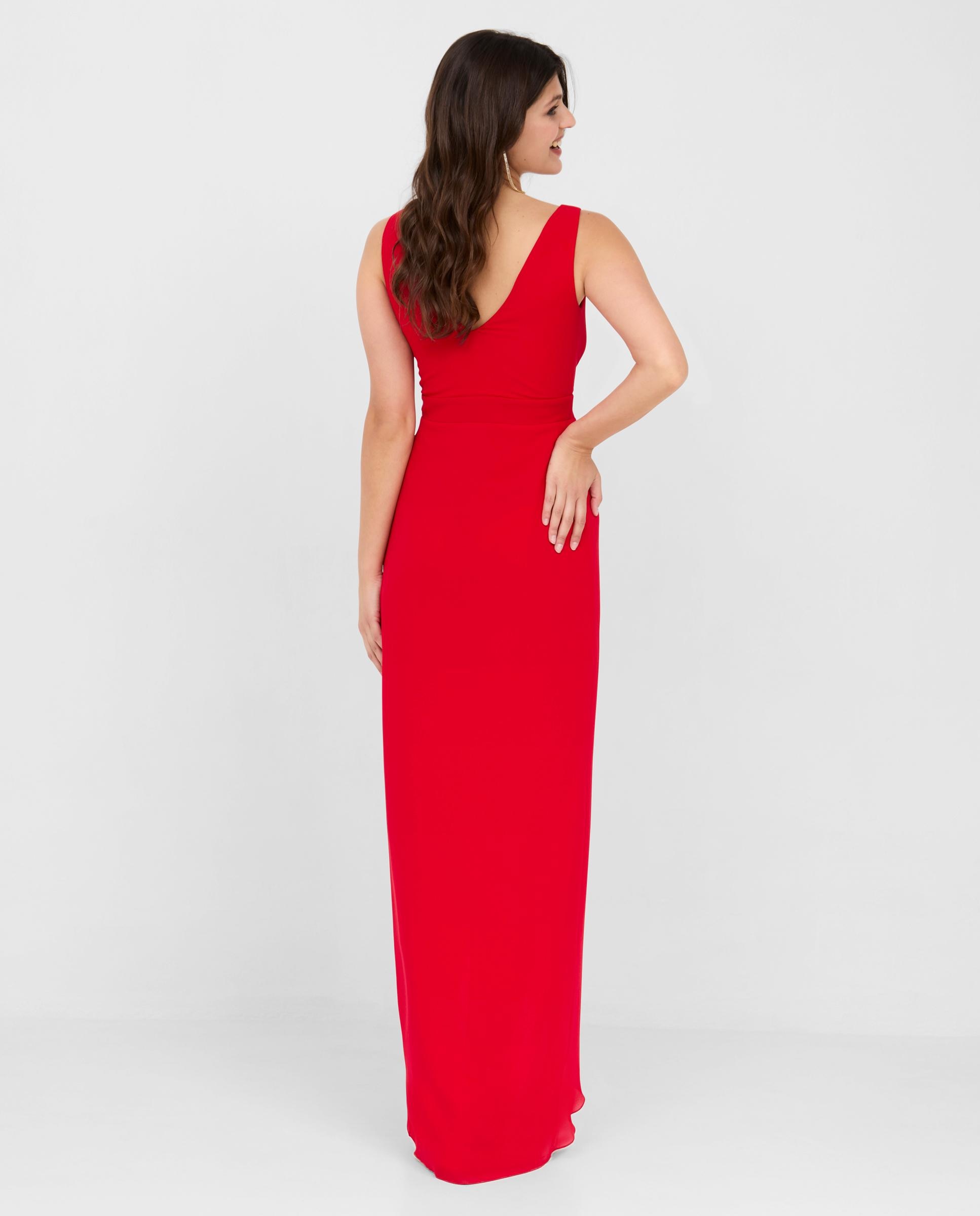 Vestido largo con escote cruzado y abertura frontal - Veneno en la piel - Rojo Rojo-4