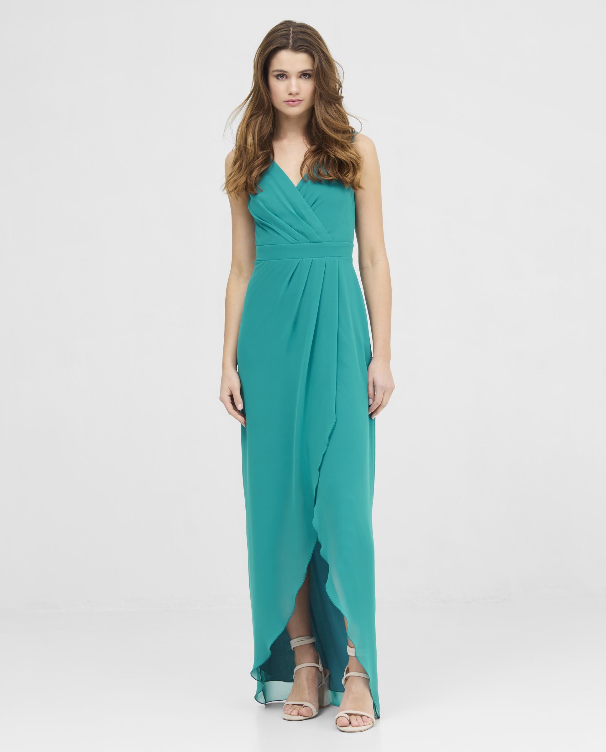 Vestido largo con escote cruzado y abertura frontal - Veneno en la piel - Turquesa Turquesa-2