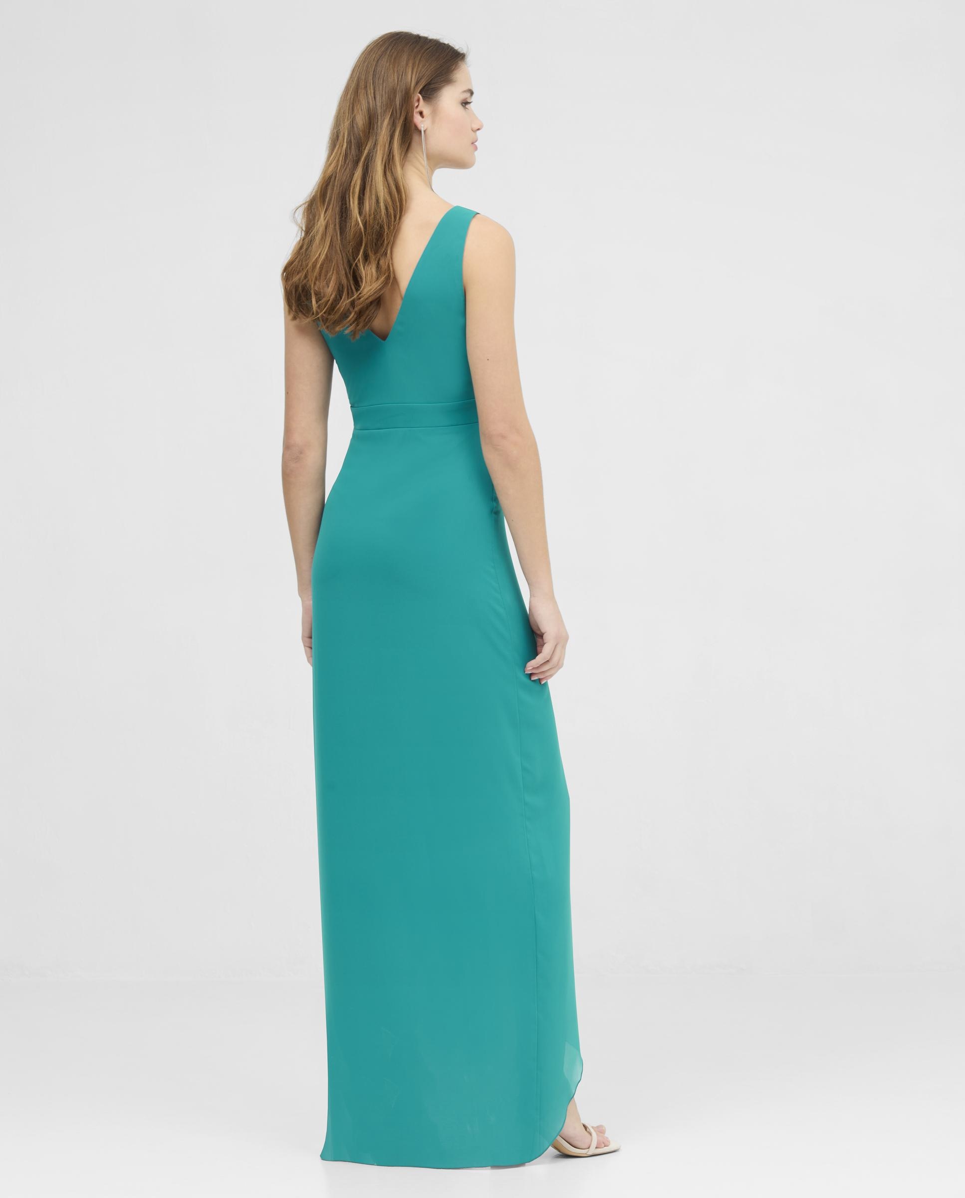 Vestido largo con escote cruzado y abertura frontal - Veneno en la piel - Turquesa Turquesa-4