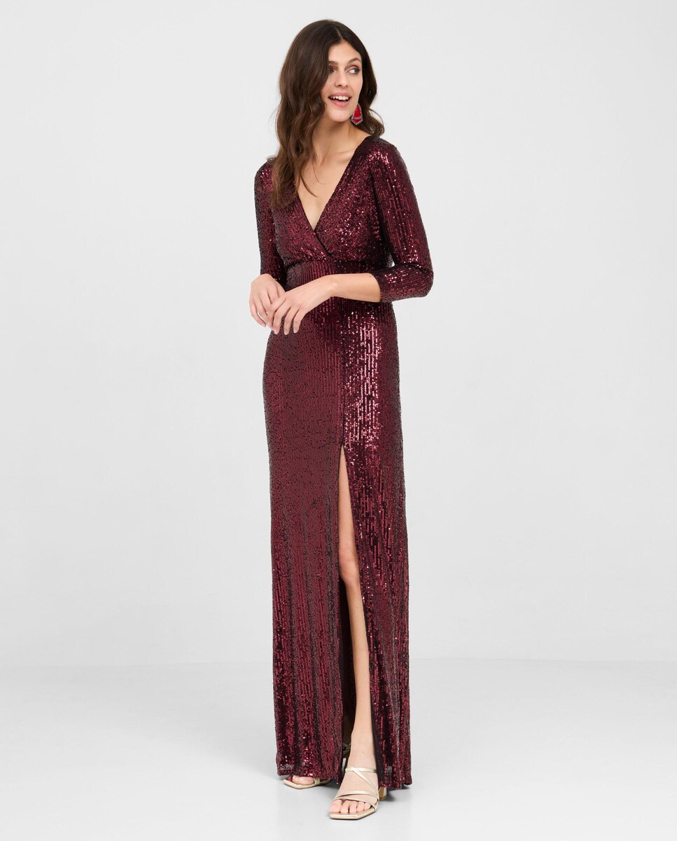 Vestido largo de lentejuelas con abertura lateral · Veneno en la