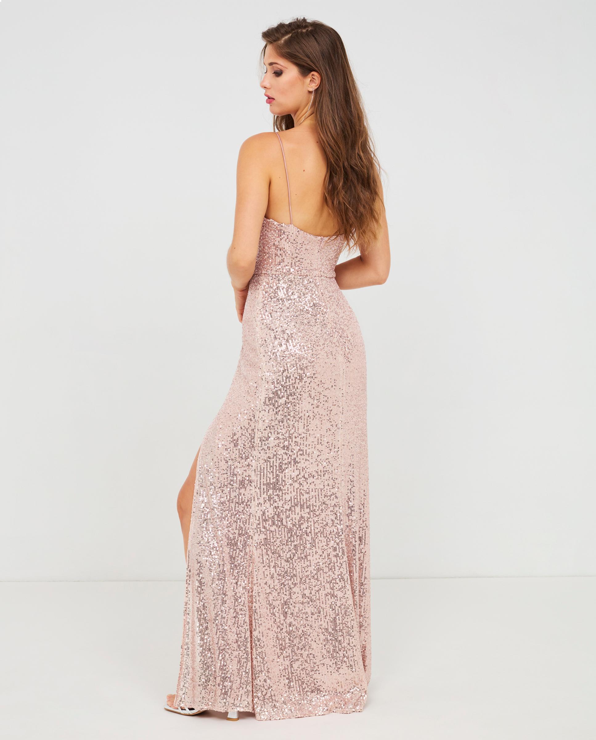 Vestido largo de lentejuelas con tirantes - Veneno en la piel - Rosa Rosa-4