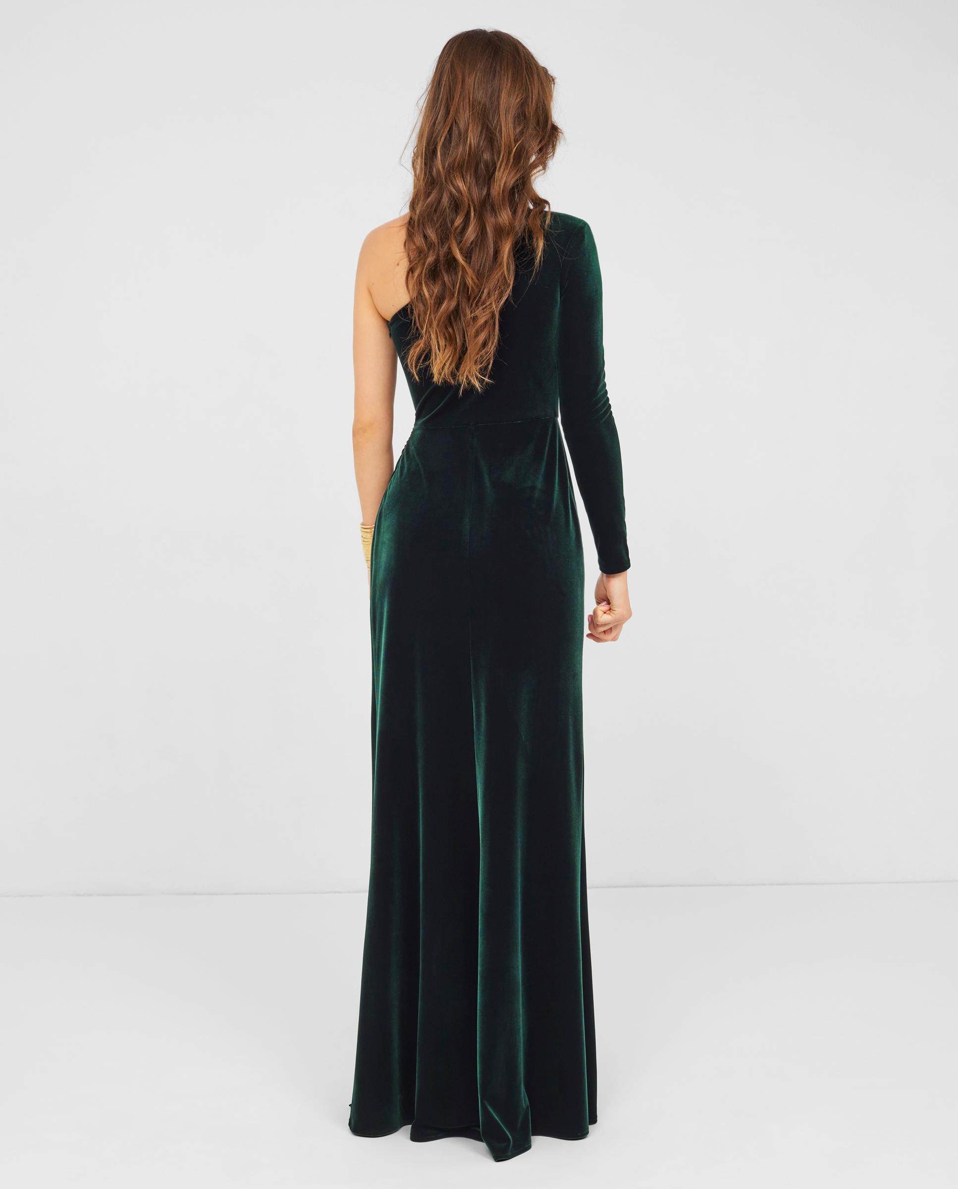Vestido largo con escote asimétrico confeccionado en terciopelo - Veneno en la piel - Verde Verde-3