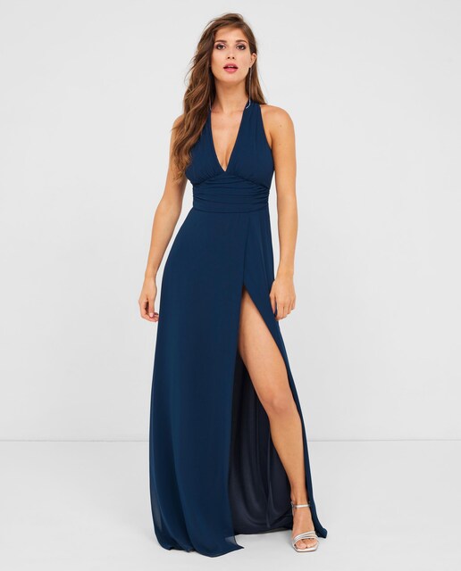 Imagen 0 de Vestido largo en gasa con escote de pico