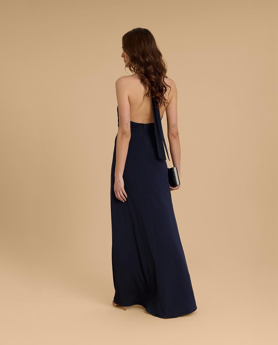 Vestido largo con cuello cruzado - Veneno en la piel - Azul marino Azul marino-3
