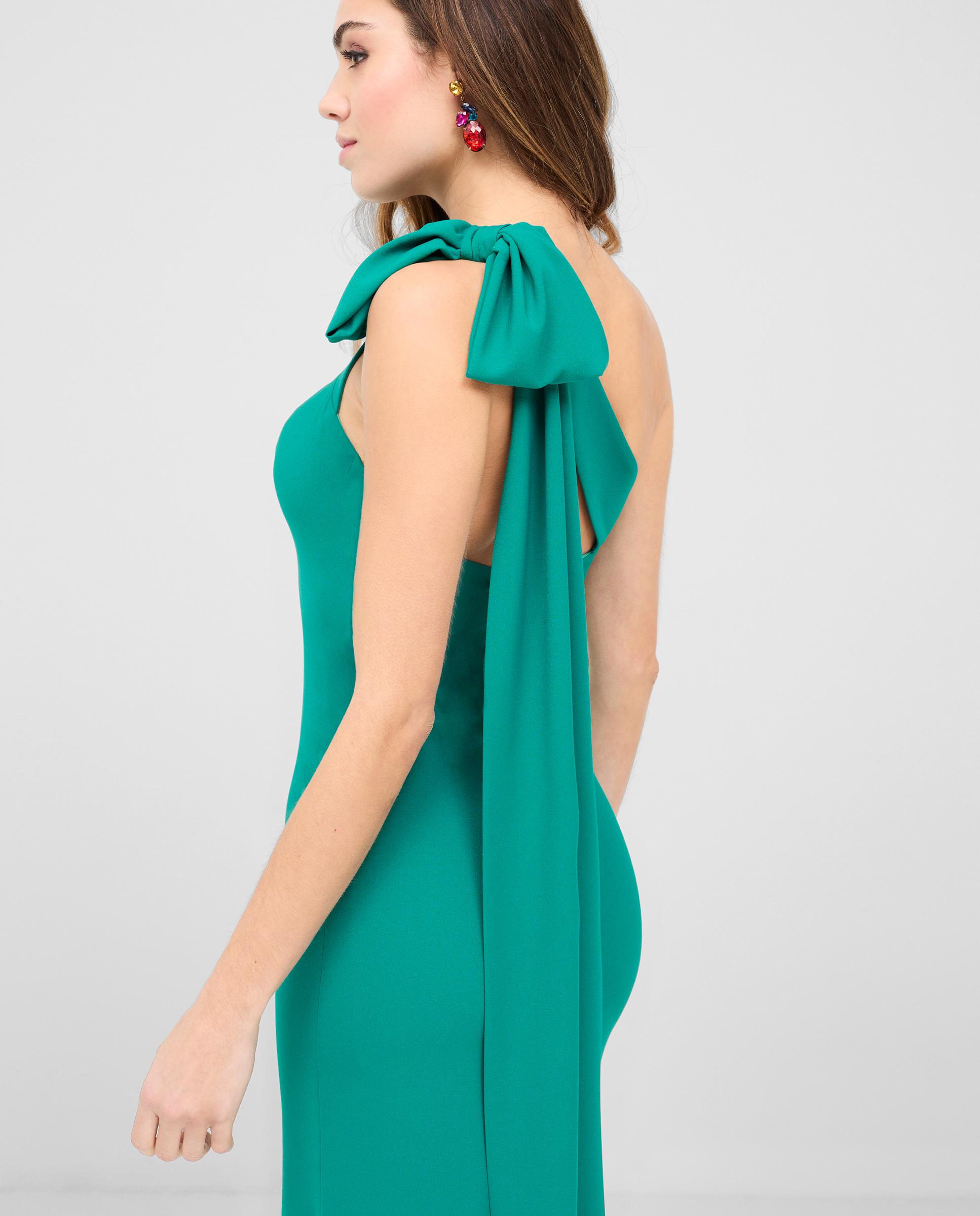 Vestido largo con detalle de lazada en el tirante - Veneno en la piel - Verde Verde-3