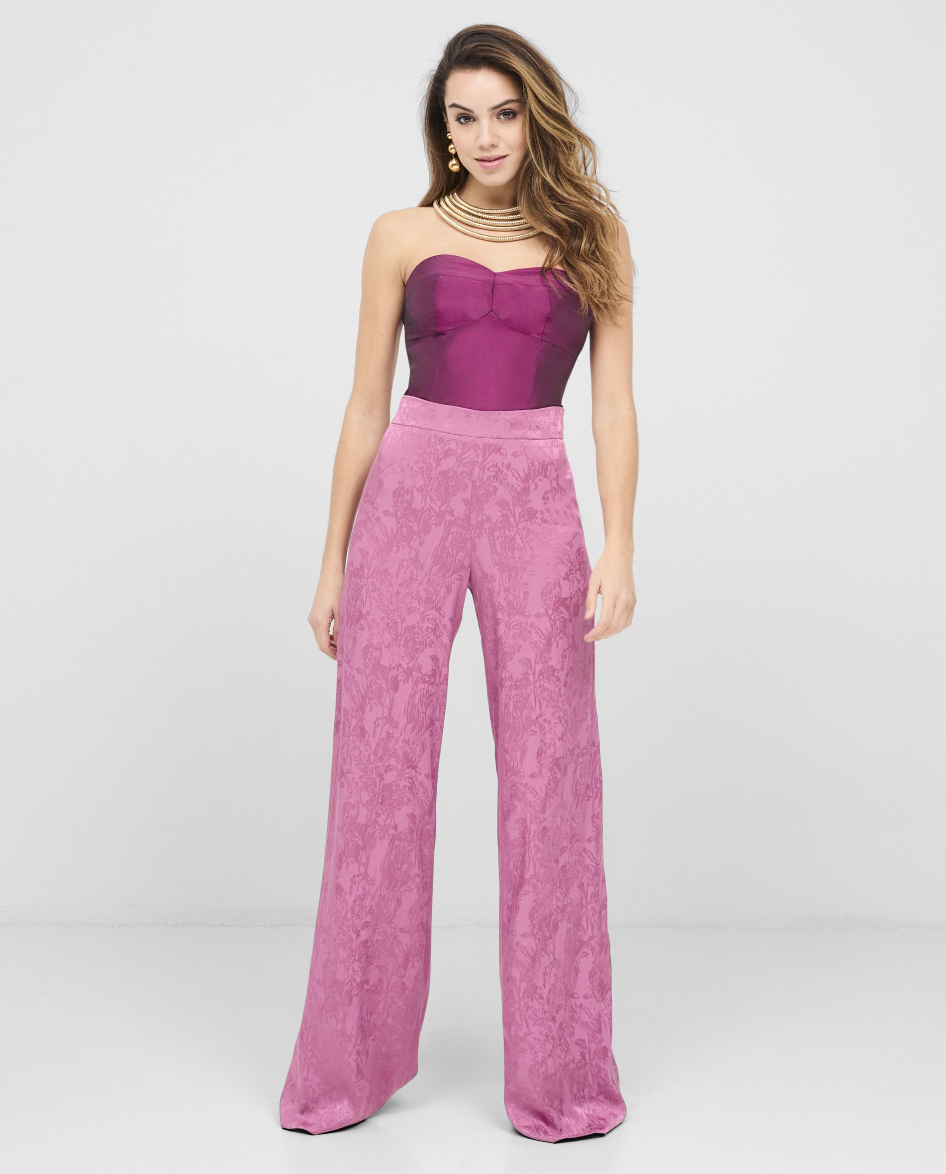Pantalones anchos de mujer con estampado y fluidos - Veneno en la piel - Rosa Rosa-1