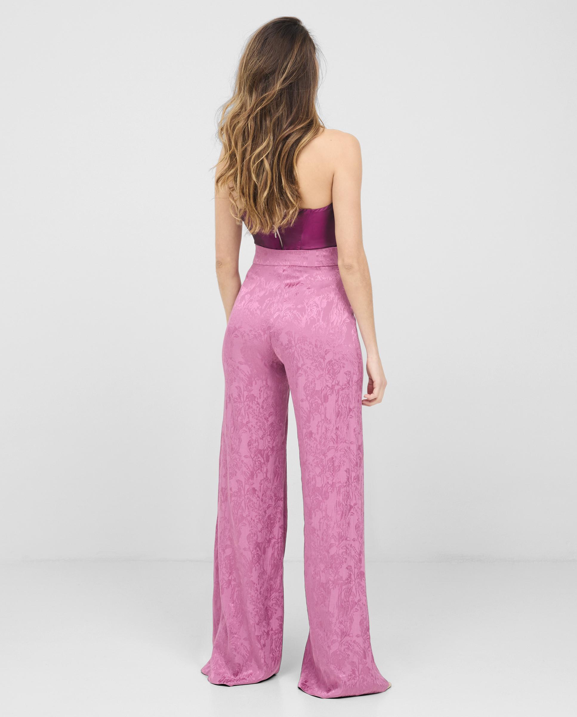 Pantalones anchos de mujer con estampado y fluidos - Veneno en la piel - Rosa Rosa-3