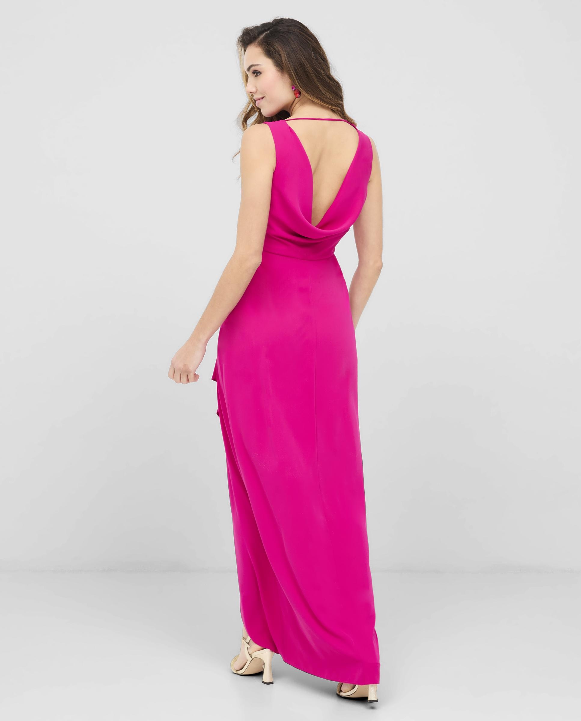 Vestido largo con escote en la espalda - Veneno en la piel - Fucsia Fucsia-3