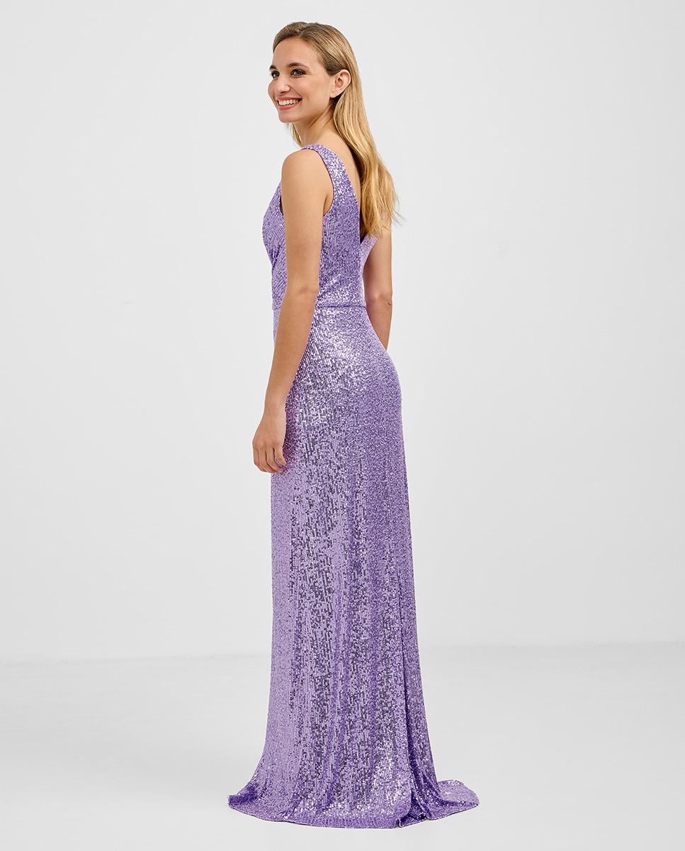 Vestido largo de lentejuelas y escote en v - Veneno en la piel - Lila Lila-4